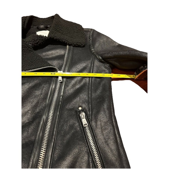 AVEC LES FILLES Shearling Moto Jacket Faux Vegan Leather Oversized Black Sz XS‎ - Picture 8 of 8